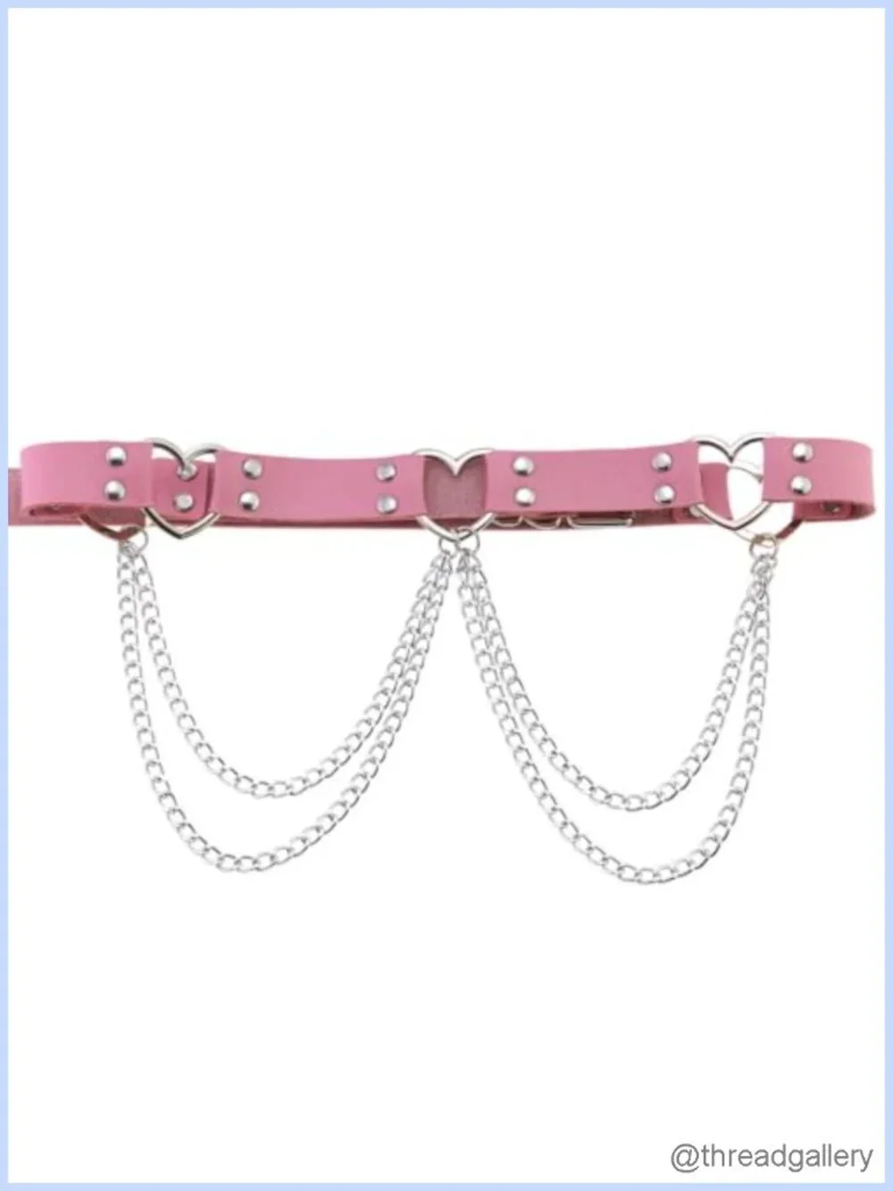 PU Simulated Leather Rivet Heart Ring 2-Layer Chain Adjustable Waist Belt